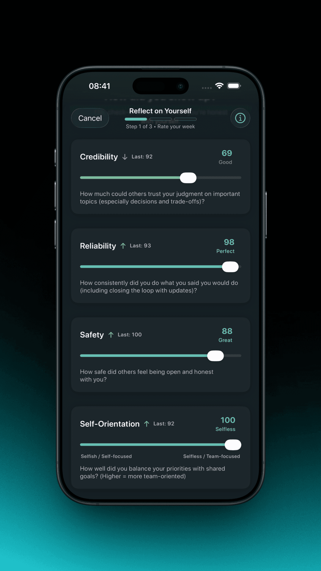 Vizuna reflect sliders — weekly check-in